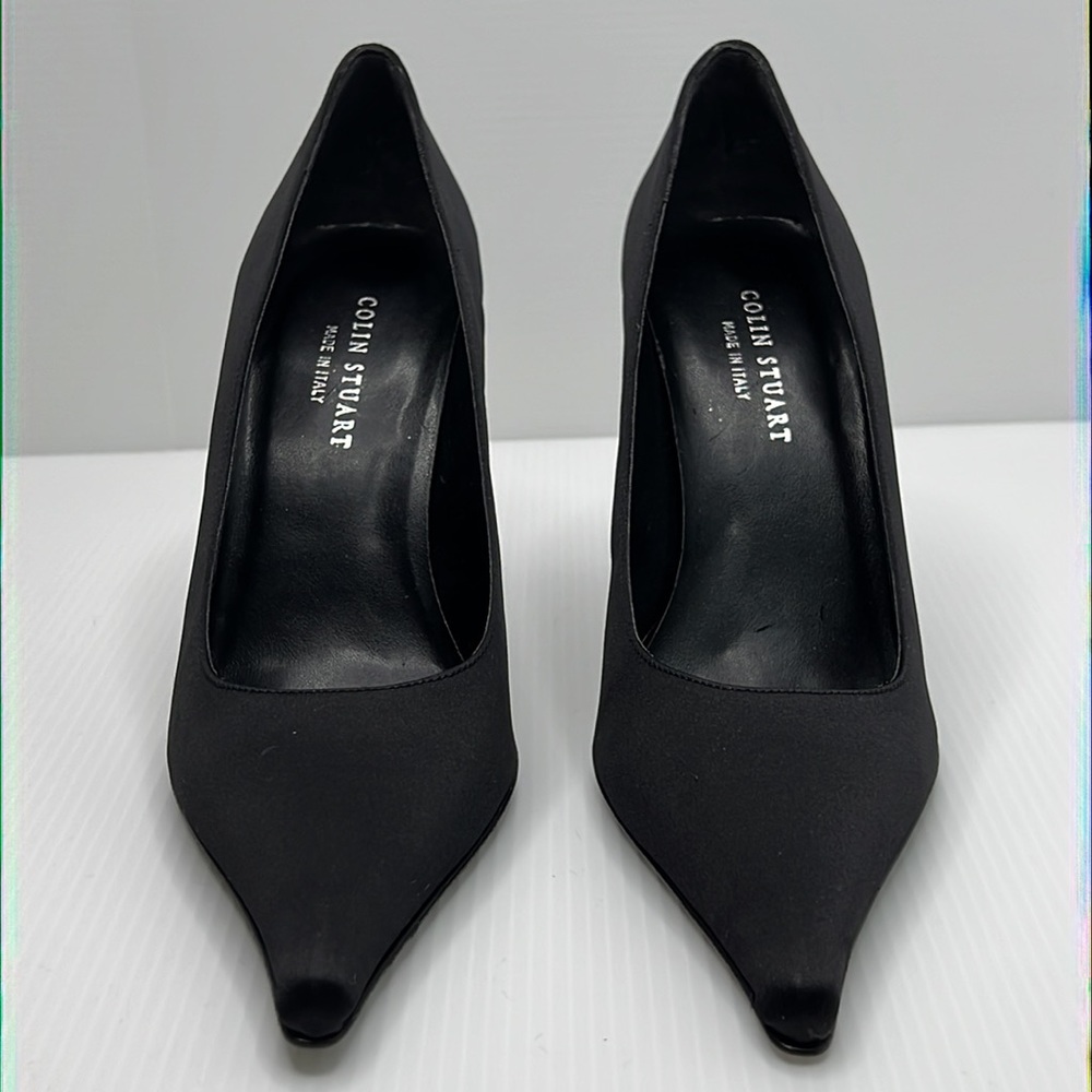 Colin Stuart Satin Black Pointed Pumps Size 8